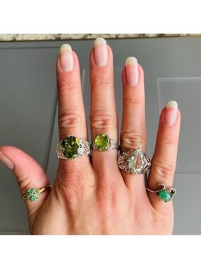 🎄 Sterling Silver Rings With Green Gemstones ❇️ ASK FOR PRICES